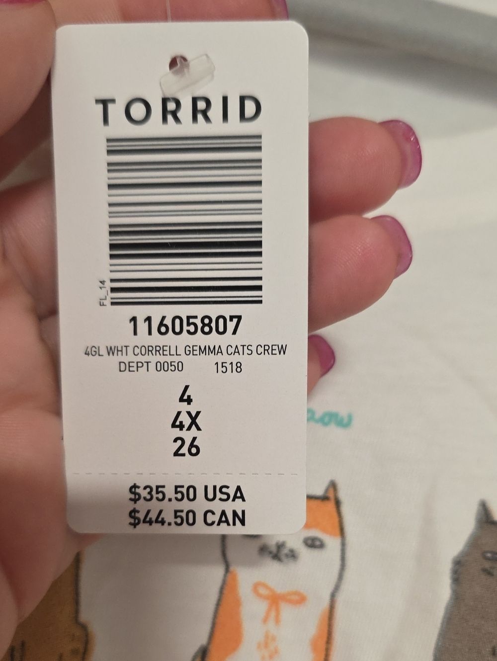 NWT SIZE 4 Torrid GEMMA White Short Sleeve Tee with Orange and Brown Cat Print - Picture 3 of 3